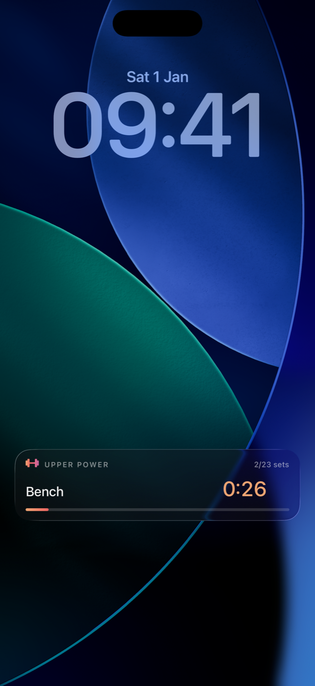 The rest timer running as a Live Activity on the iPhone Lock Screen.